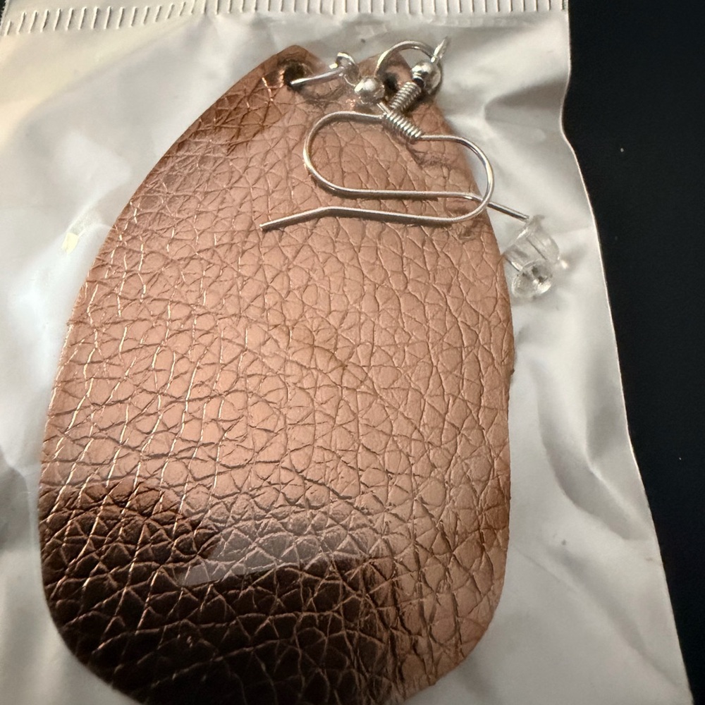 Rose Gold Textured Teardrop Leather Earrings